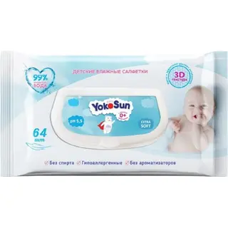 YokoSun Детские влажные салфетки 64 шт